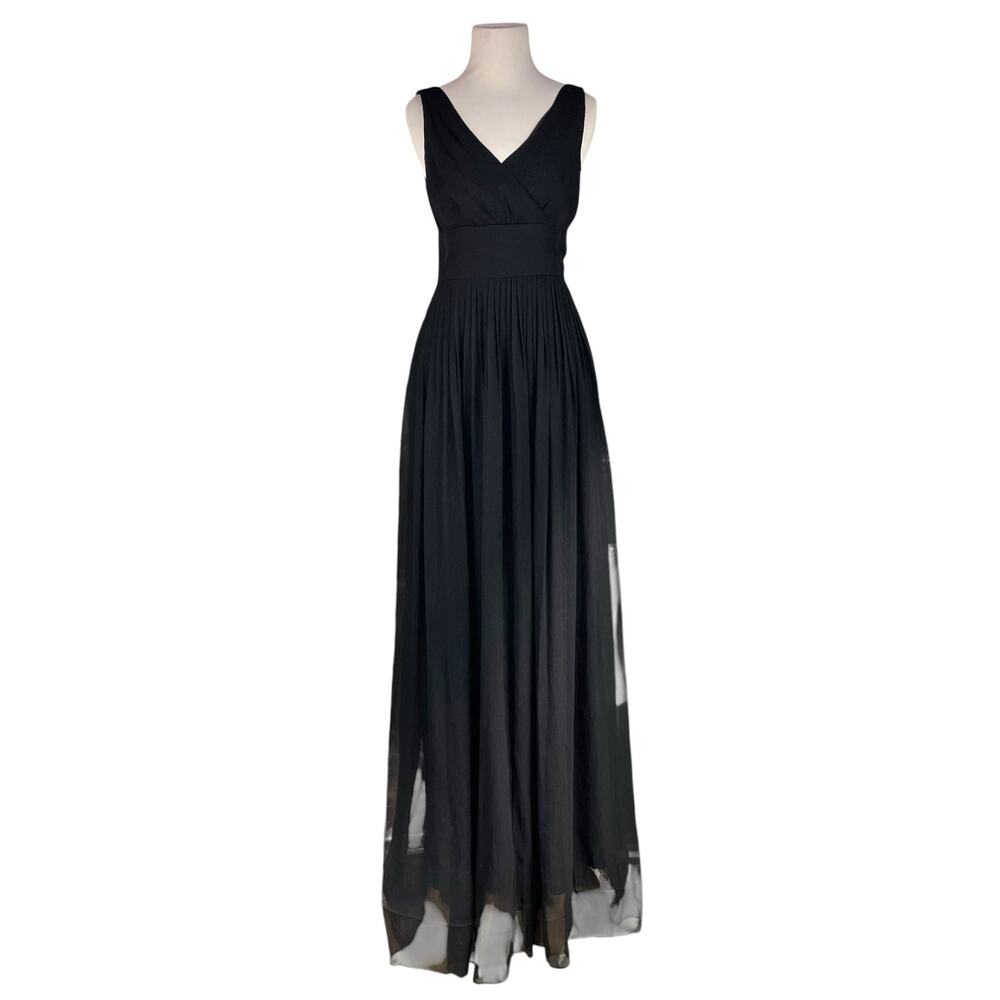 J. CREW Heidi Floor-Length Black Silk Chiffon Maxi Gown Size 2P - needs hemming